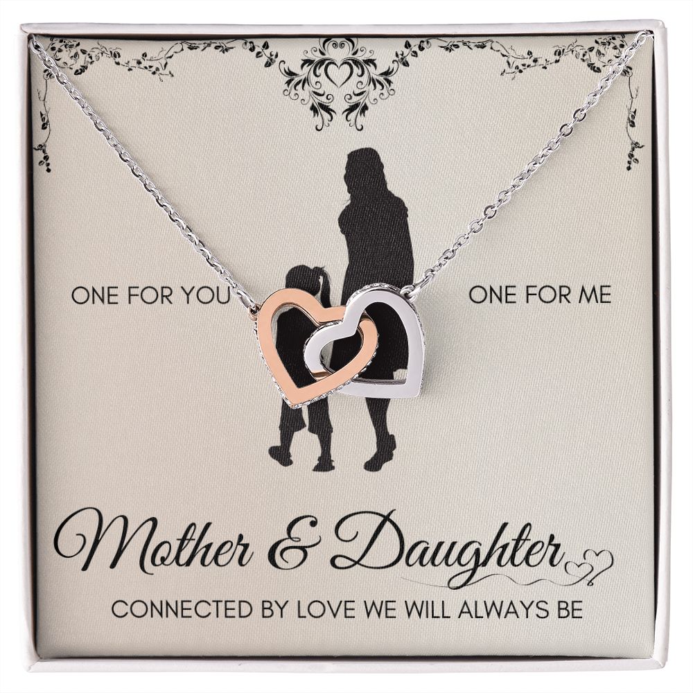 Mother & Daughter One For you Interlocking Hearts Necklace (Yellow & White Gold Variations)