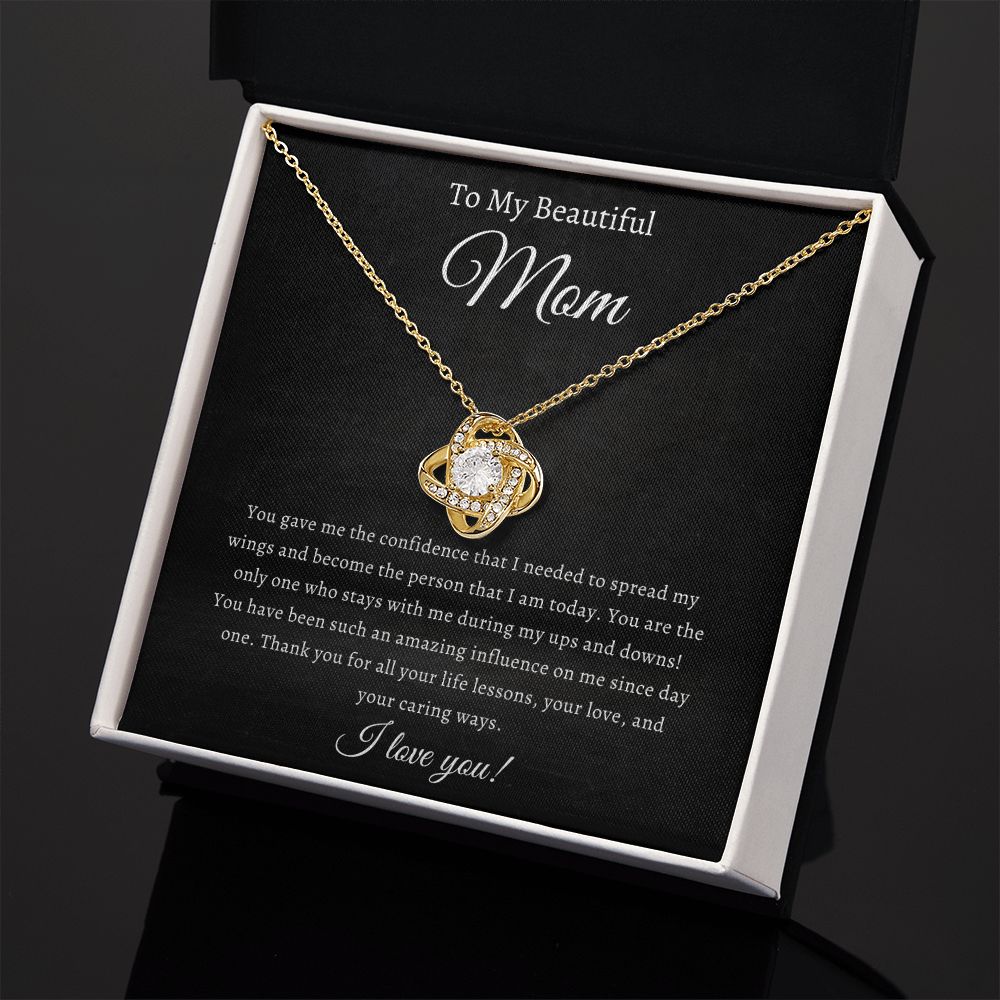 To My Beautiful Mom Love Knot Necklace (Yellow & White Gold Variations)