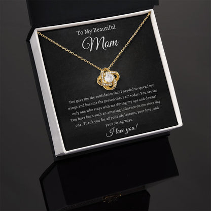 To My Beautiful Mom Love Knot Necklace (Yellow & White Gold Variations)