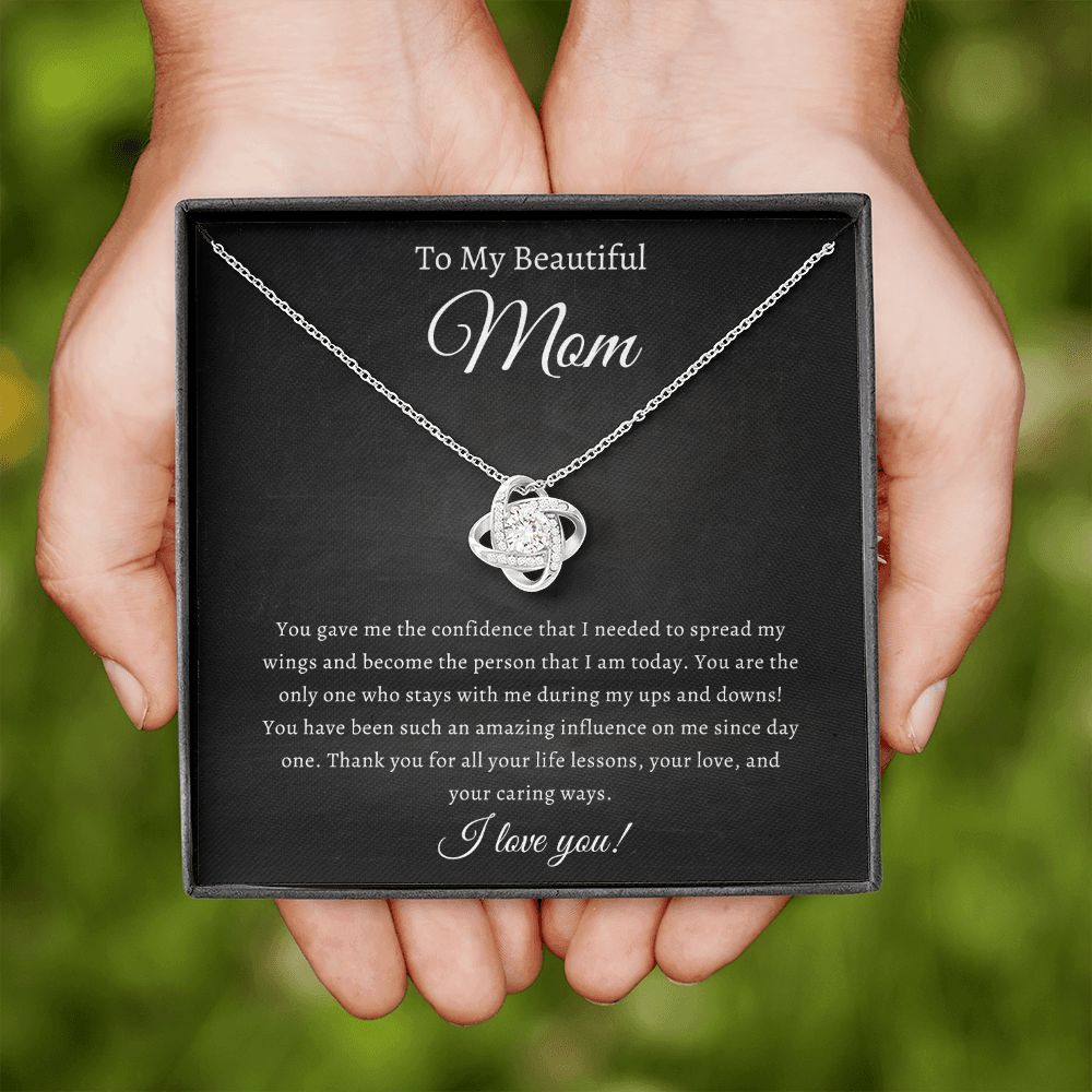 To My Beautiful Mom Love Knot Necklace (Yellow & White Gold Variations)