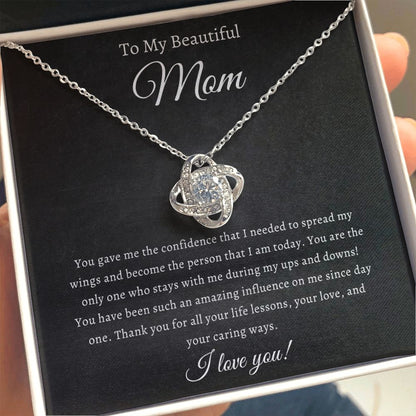 To My Beautiful Mom Love Knot Necklace (Yellow & White Gold Variations)