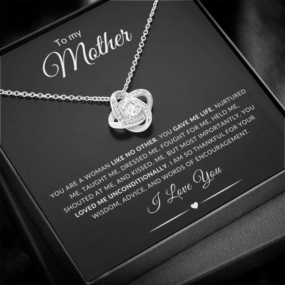 To my Mother Like No Other Love Knot Necklace | Mother's Day Necklace (Yellow & White Gold Variations)