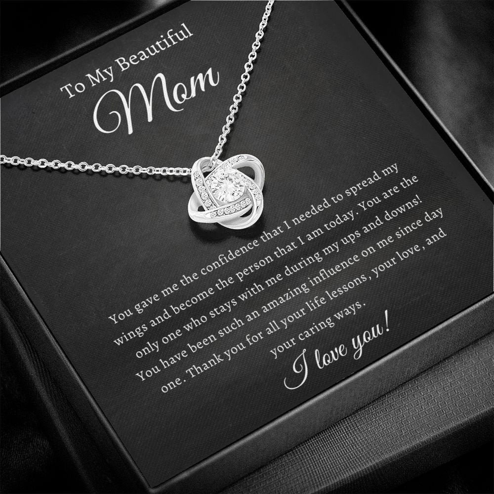 To My Beautiful Mom Love Knot Necklace (Yellow & White Gold Variations)