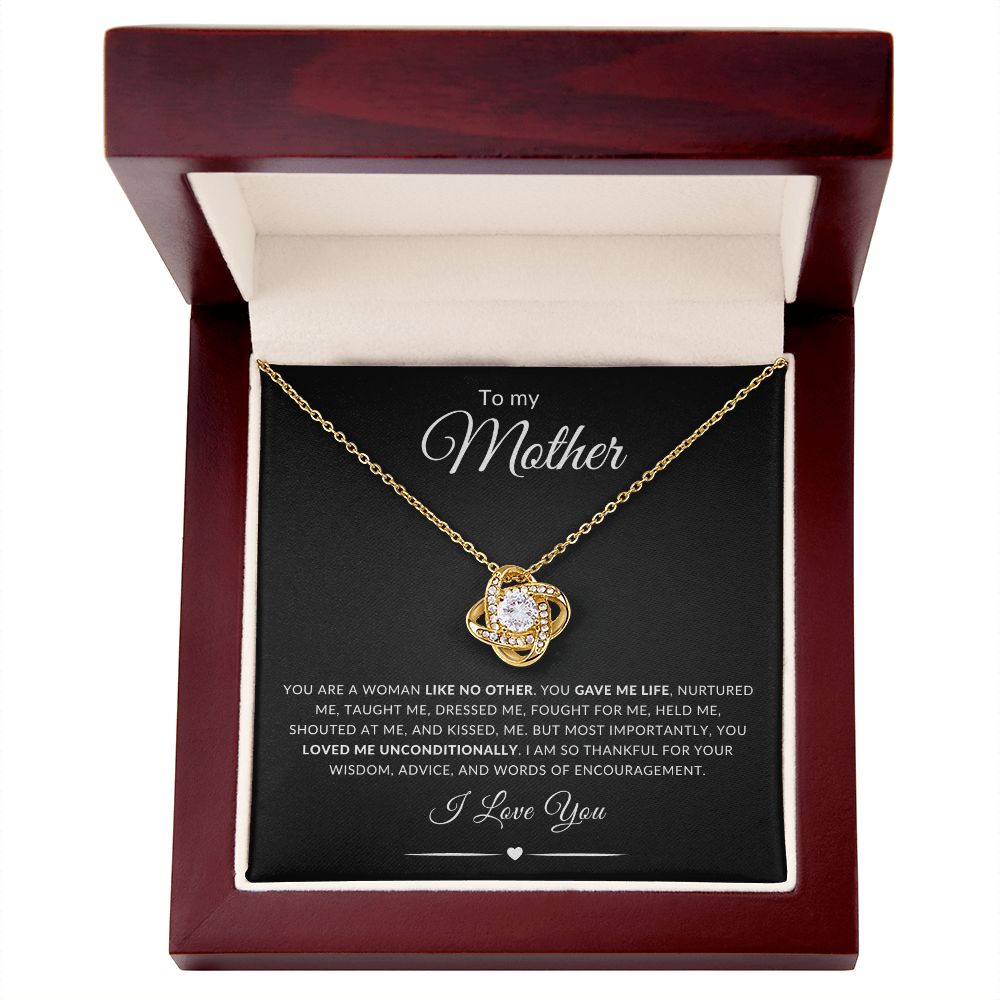 To my Mother Like No Other Love Knot Necklace | Mother's Day Necklace (Yellow & White Gold Variations)