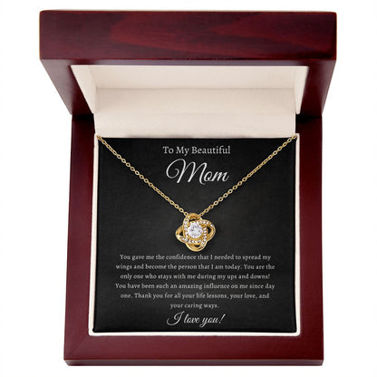 To My Beautiful Mom Love Knot Necklace (Yellow & White Gold Variations)