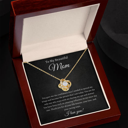 To My Beautiful Mom Love Knot Necklace (Yellow & White Gold Variations)