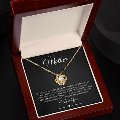 To my Mother Like No Other Love Knot Necklace | Mother's Day Necklace (Yellow & White Gold Variations)