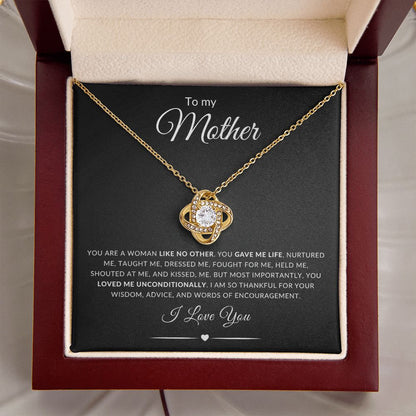 To my Mother Like No Other Love Knot Necklace | Mother's Day Necklace (Yellow & White Gold Variations)