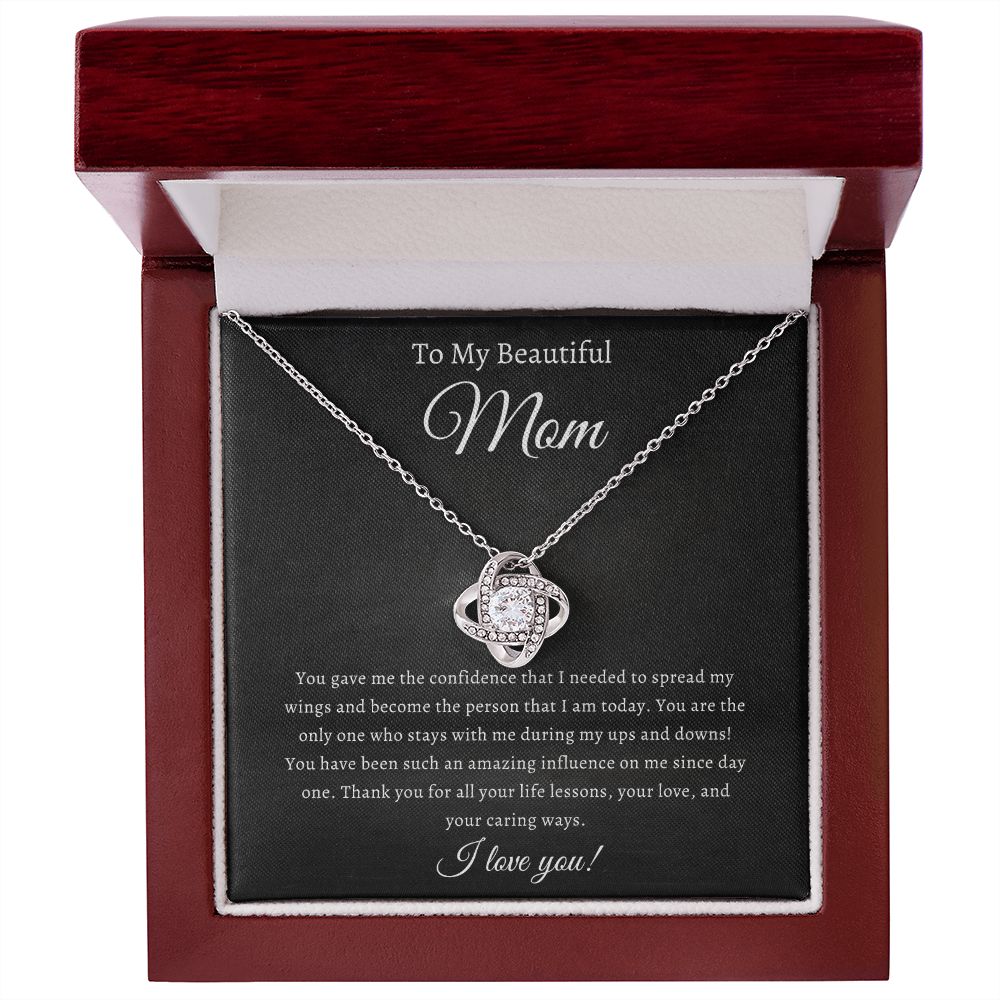 To My Beautiful Mom Love Knot Necklace (Yellow & White Gold Variations)