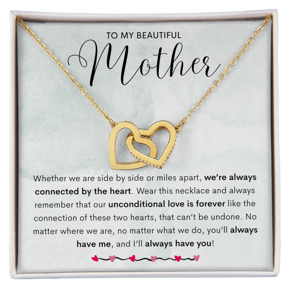 To My Beautiful Mother Connected Hearts Necklace | Mother's Day Necklace (Yellow & Stainless Steel/Rose Gold Variations)