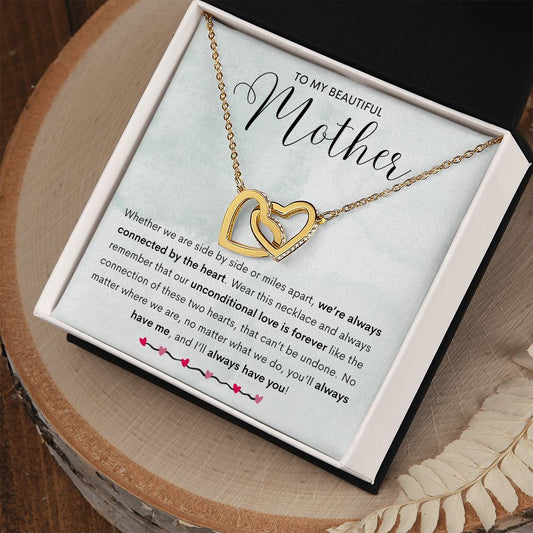 To My Beautiful Mother Connected Hearts Necklace | Mother's Day Necklace (Yellow & Stainless Steel/Rose Gold Variations)