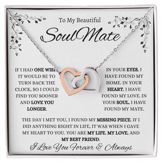 To My Beautiful Soulmate Interlocking Hearts Necklace (Yellow & Stainless Steel/Rose Gold Variations)