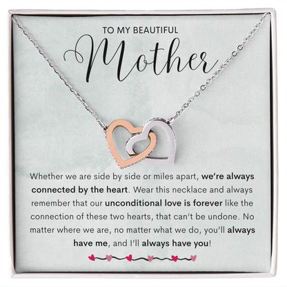 To My Beautiful Mother Connected Hearts Necklace | Mother's Day Necklace (Yellow & Stainless Steel/Rose Gold Variations)