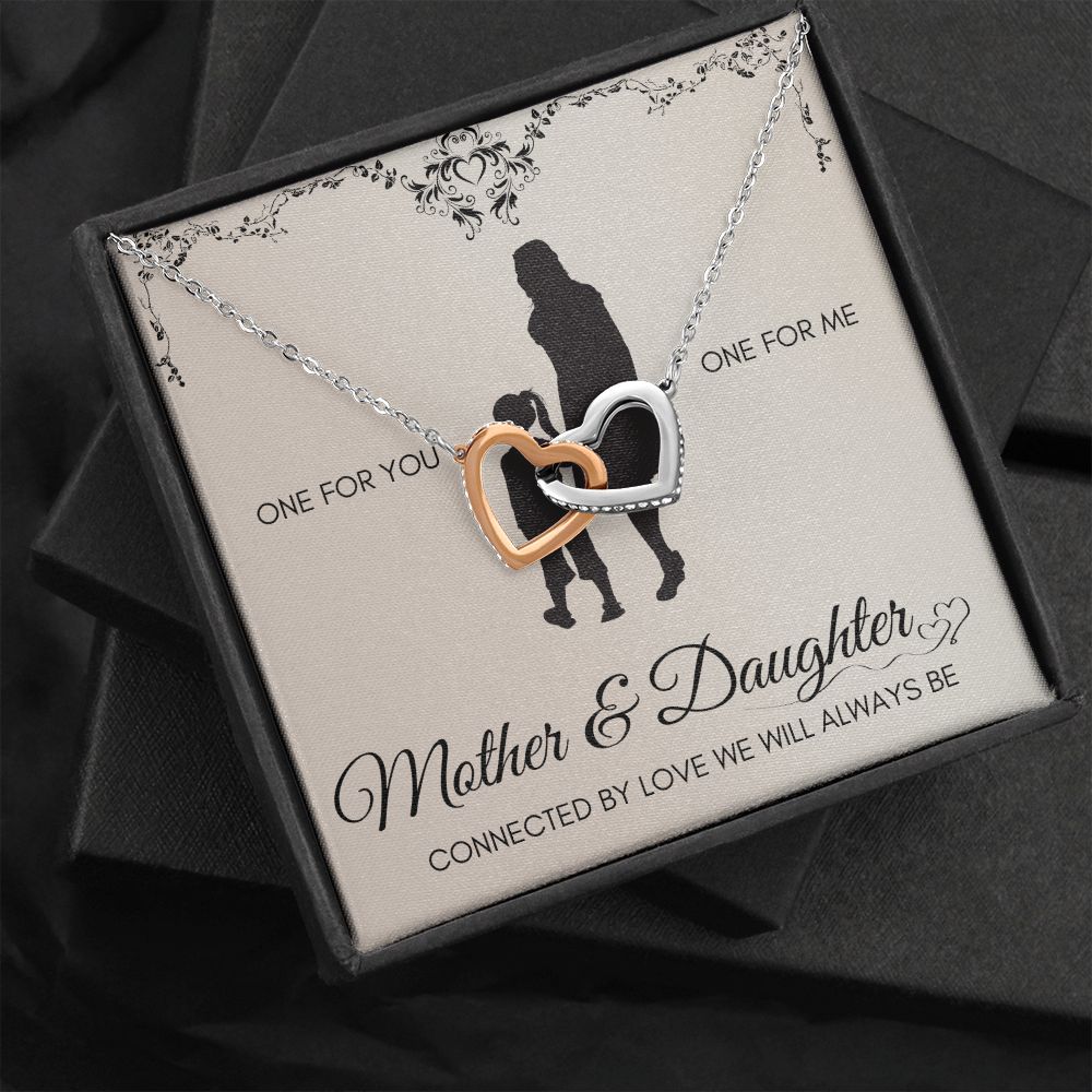 Mother & Daughter One For you Interlocking Hearts Necklace (Yellow & White Gold Variations)