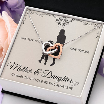 Mother & Daughter One For you Interlocking Hearts Necklace (Yellow & White Gold Variations)