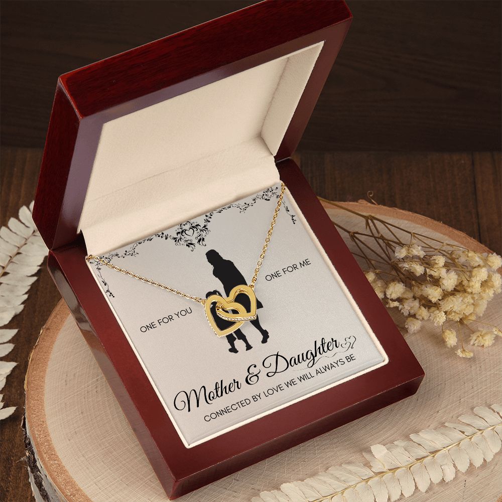 Mother & Daughter One For you Interlocking Hearts Necklace (Yellow & White Gold Variations)