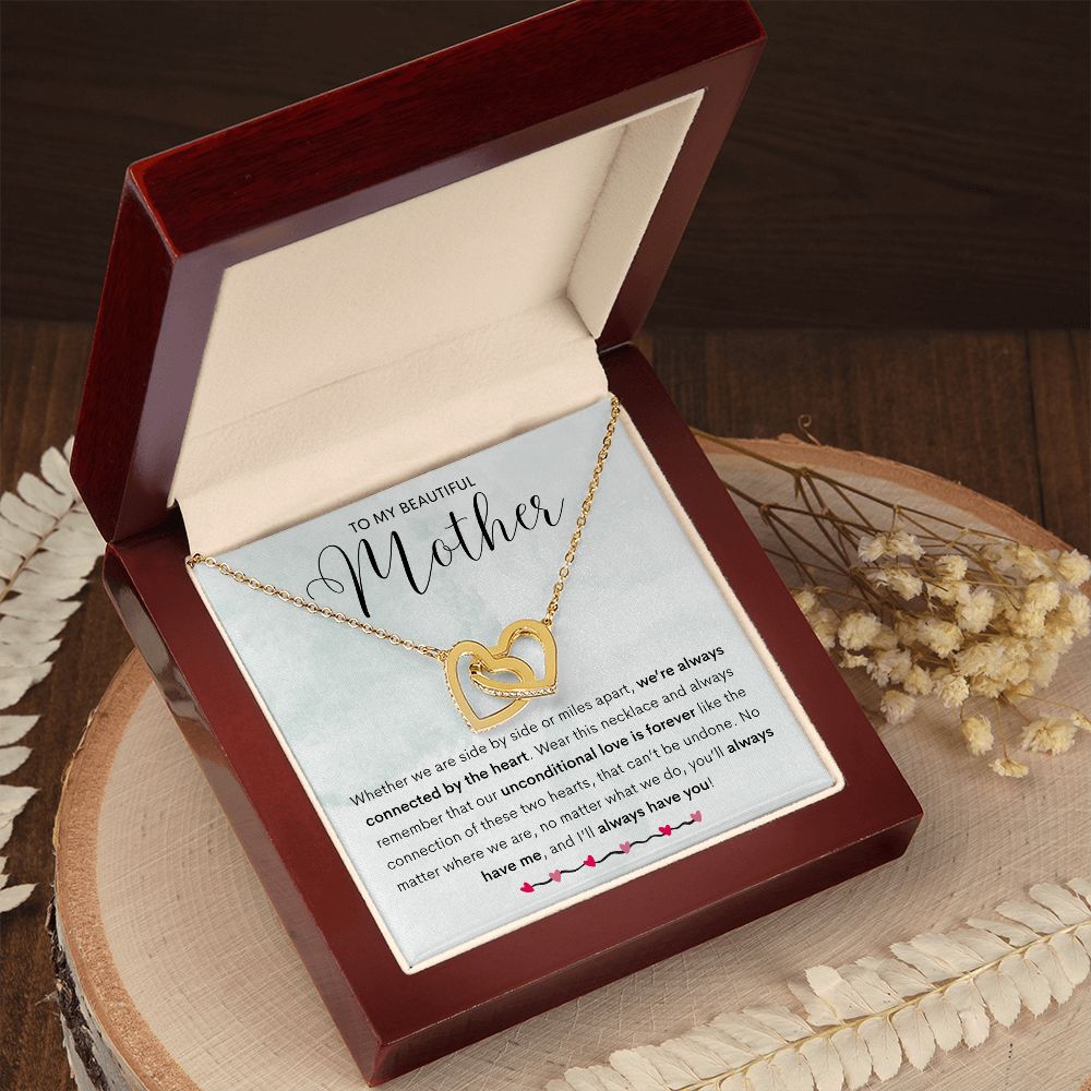 To My Beautiful Mother Connected Hearts Necklace | Mother's Day Necklace (Yellow & Stainless Steel/Rose Gold Variations)