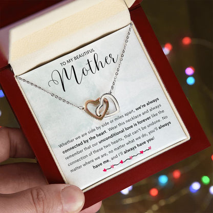 To My Beautiful Mother Connected Hearts Necklace | Mother's Day Necklace (Yellow & Stainless Steel/Rose Gold Variations)